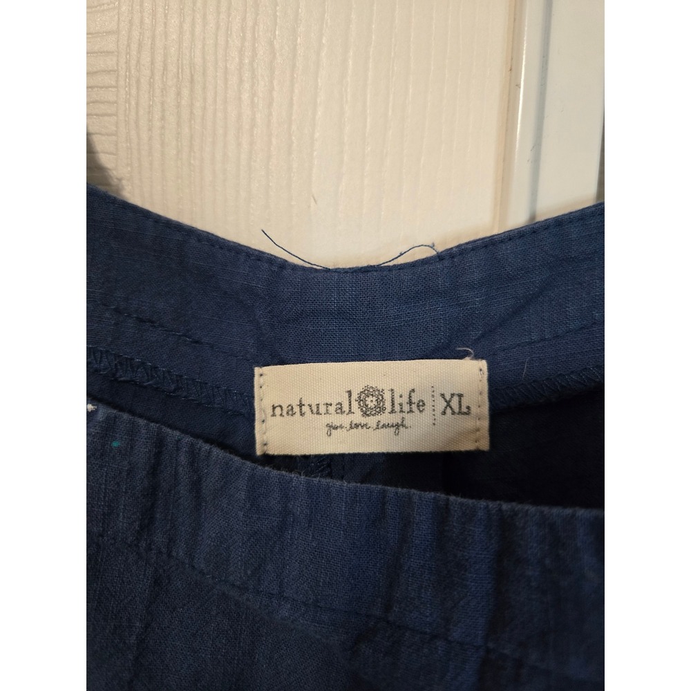 Natural Life Blue Linen Wide Leg Overall Jumpsuit XL Relaxed Boho Bib Pocket - Picture 5 of 6